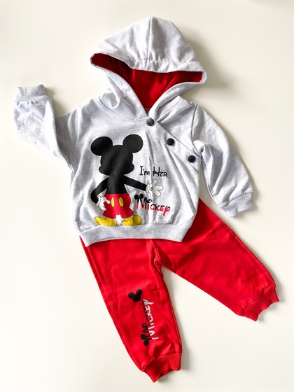 Erkek Bebek Mickey Mouse Desenli  Kırmızı Eşofman Takım