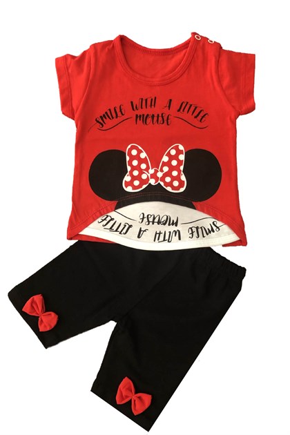 Kız Bebek Kırmızı Mickey Minnie Mouse Takım 