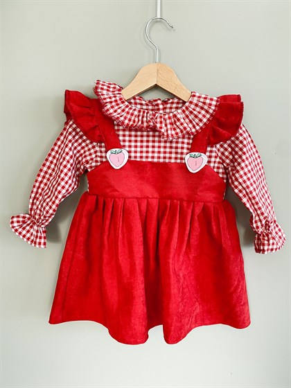 Kız Çocuk Kırmızı Çilek Elbise