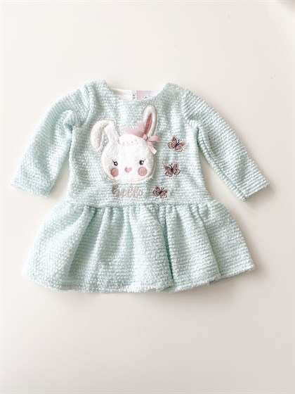 Kzı Bebek Mint Yeşili Tavşan Detaylı Elbise